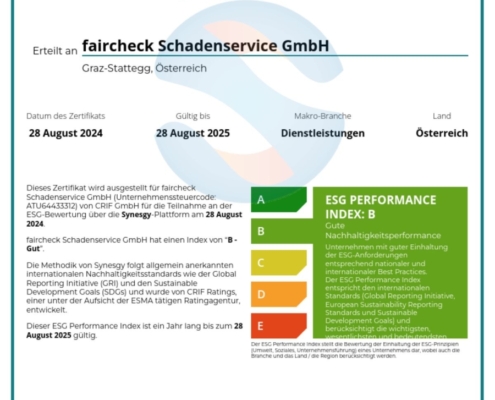 Zertifikat ESG Evaluierung