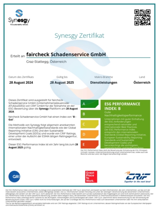 Zertifikat ESG Evaluierung