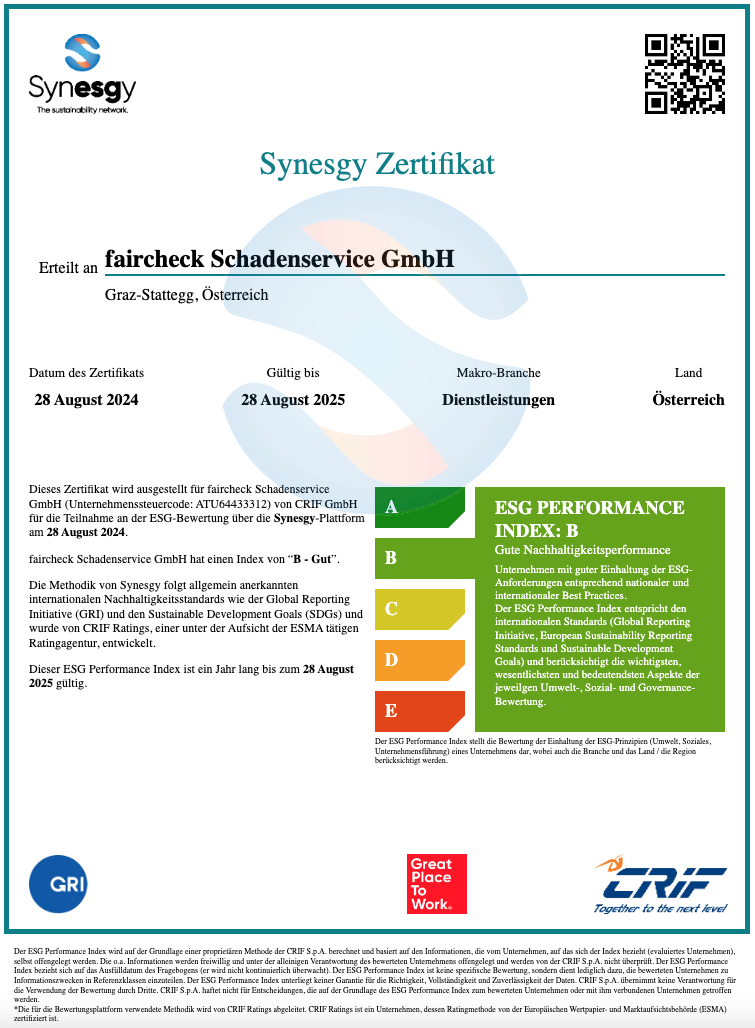 Zertifikat ESG Evaluierung